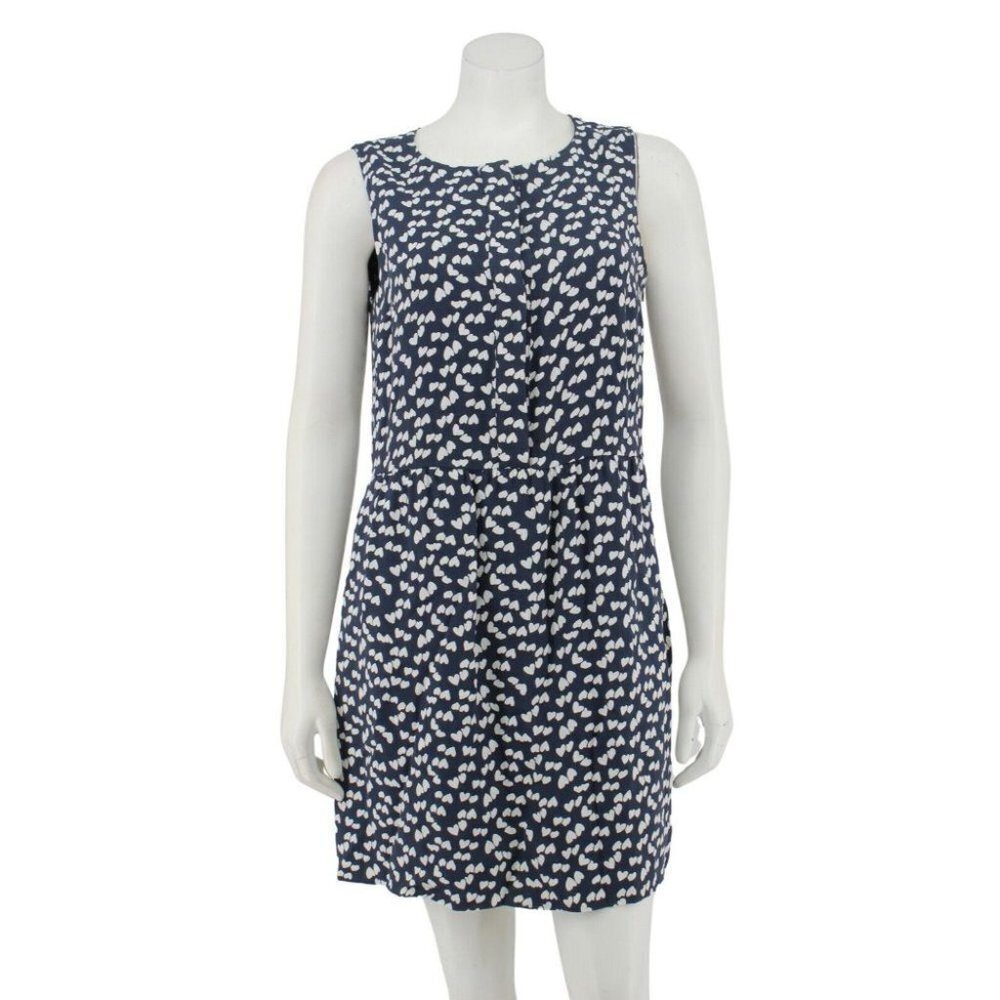 J. Crew Navy Blue Heart Print Chiffon Lined Tank A-Line Dress w/Pockets Size 6
